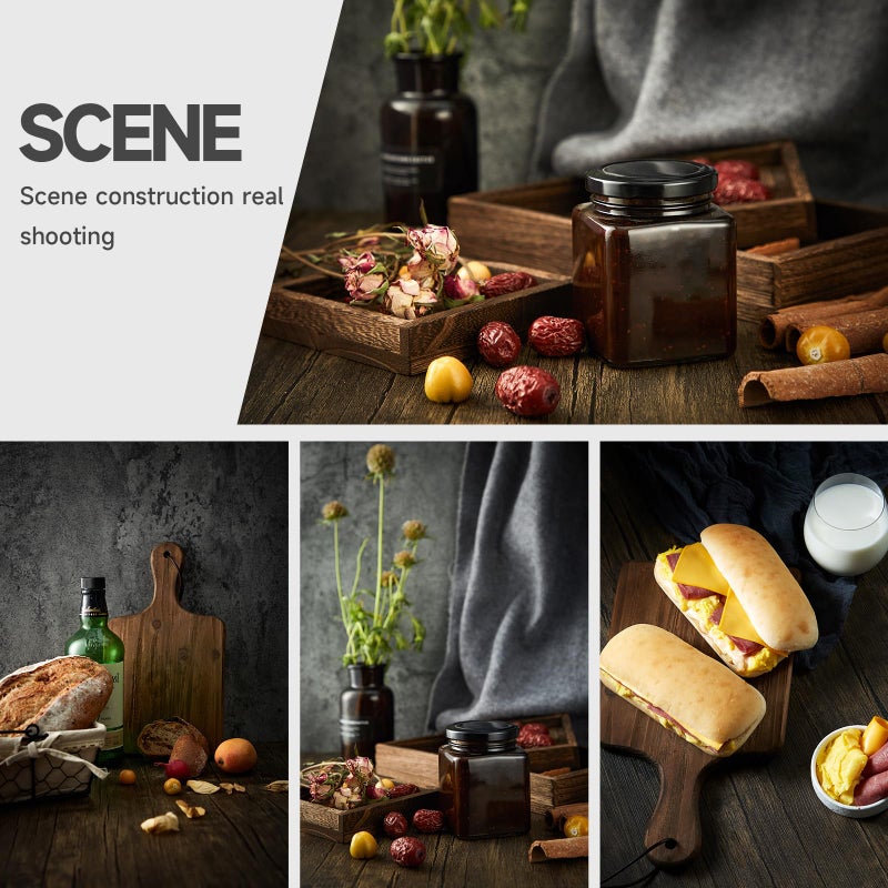BEIYANG 2 PCS Boards Photo Backdrop for Flat Lay, Food Photography Background 24x24 Inch, BEIYANG (Black Walnut+Dark Gray) - Image 4